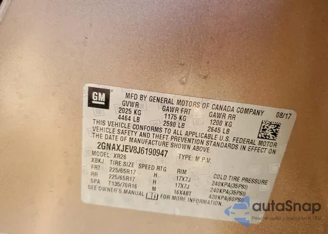 2018 Chevrolet Equinox Lt из США, поврежденный, VIN 2GNAXJEV8J6190947